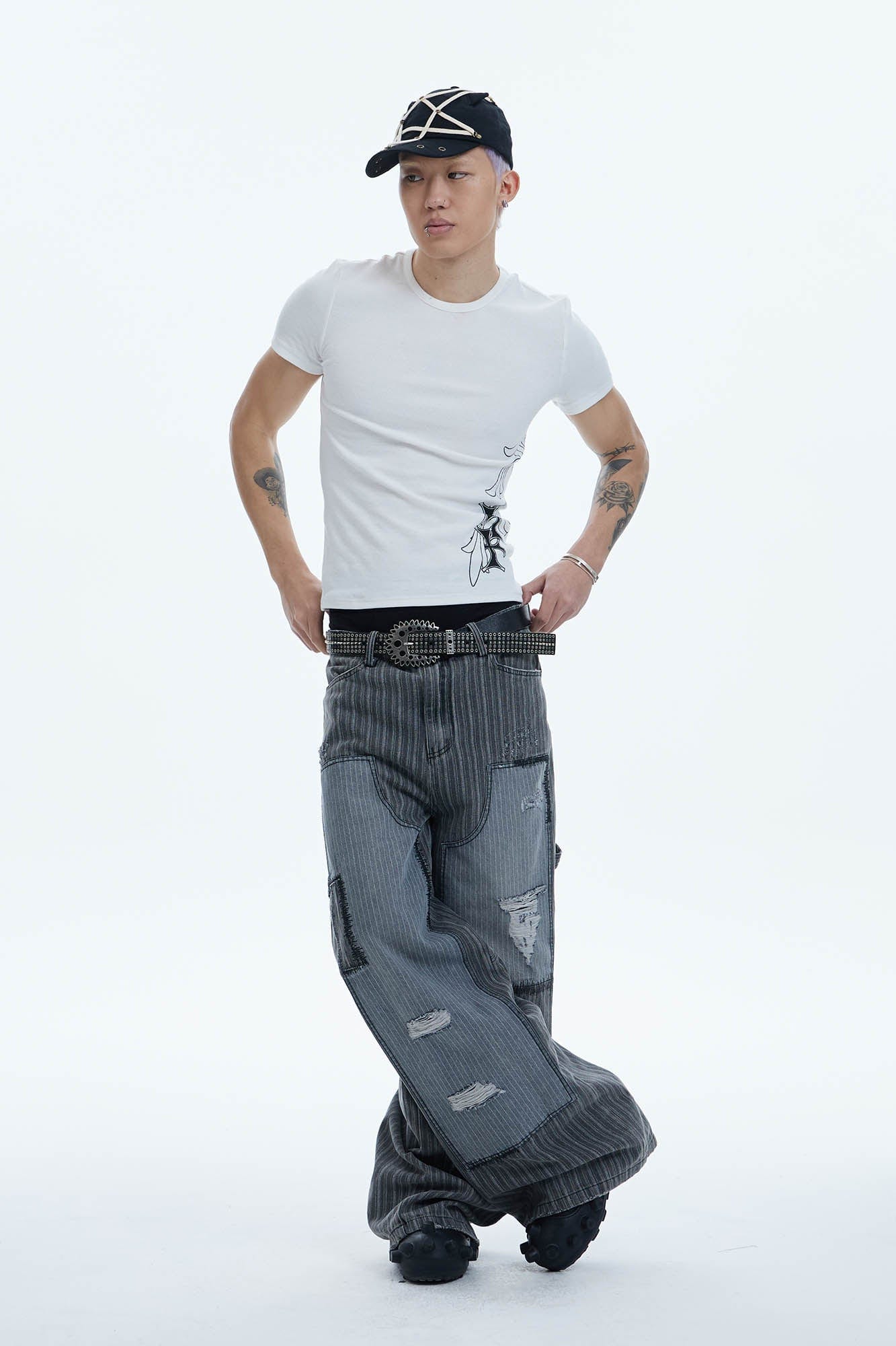 DND4DES Striped Patchwork Distressed Baggy Jeans