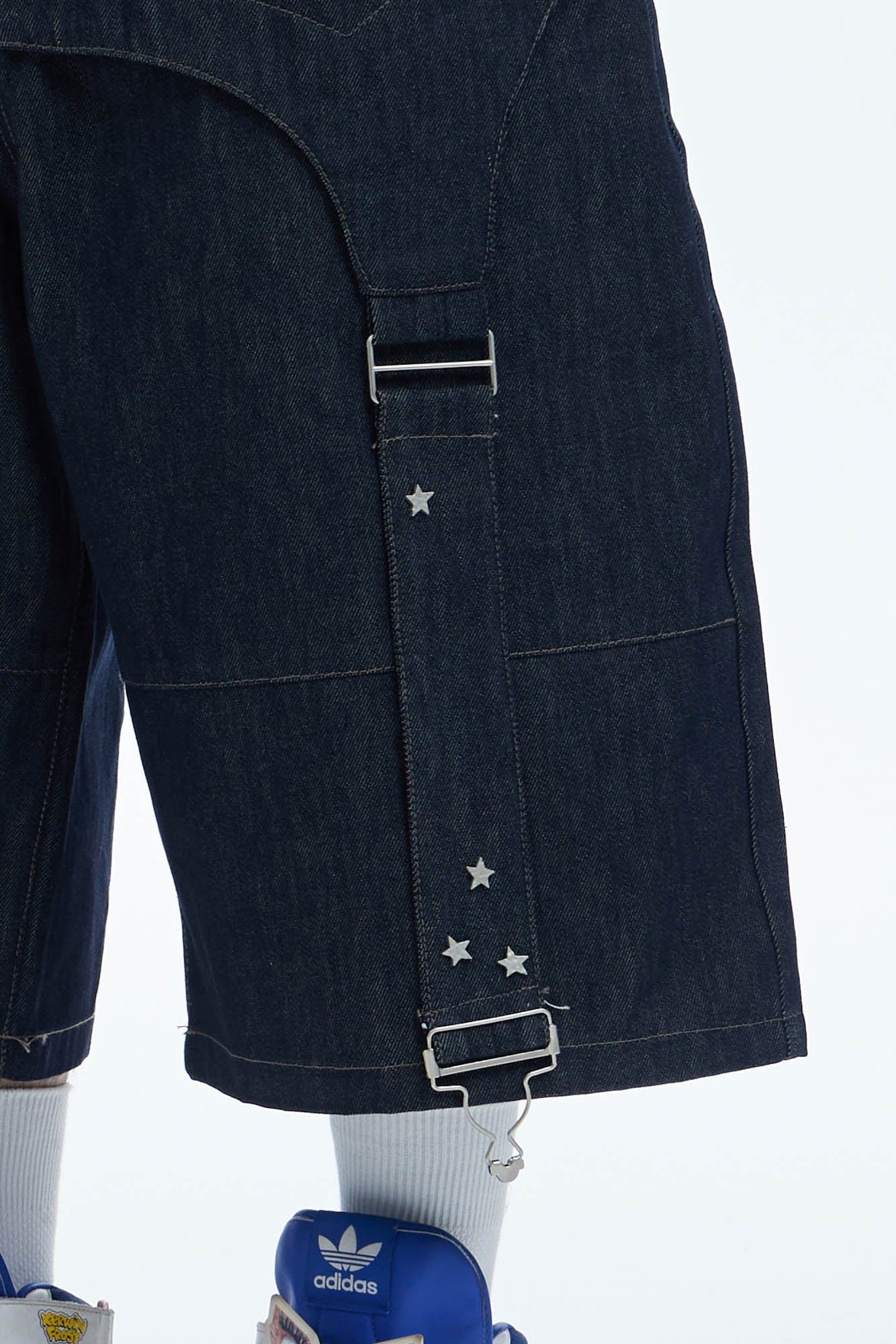 DND4DES Star-Rivet Harness-Layered Denim Shorts