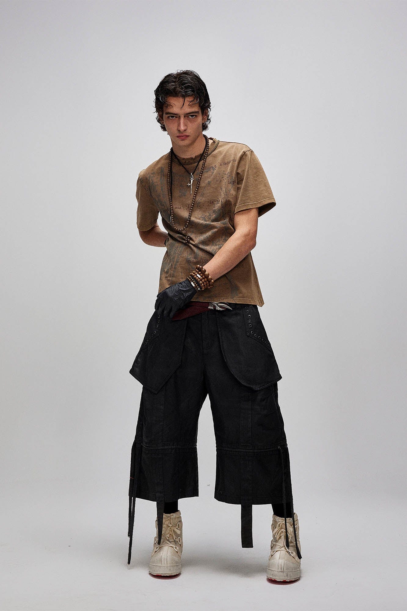 FLYERRER Waxed Layered Drape Strap Shorts