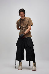FLYERRER Waxed Layered Drape Strap Shorts
