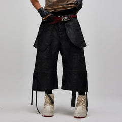 FLYERRER Waxed Layered Drape Strap Shorts