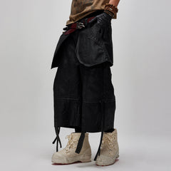 FLYERRER Waxed Layered Drape Strap Shorts