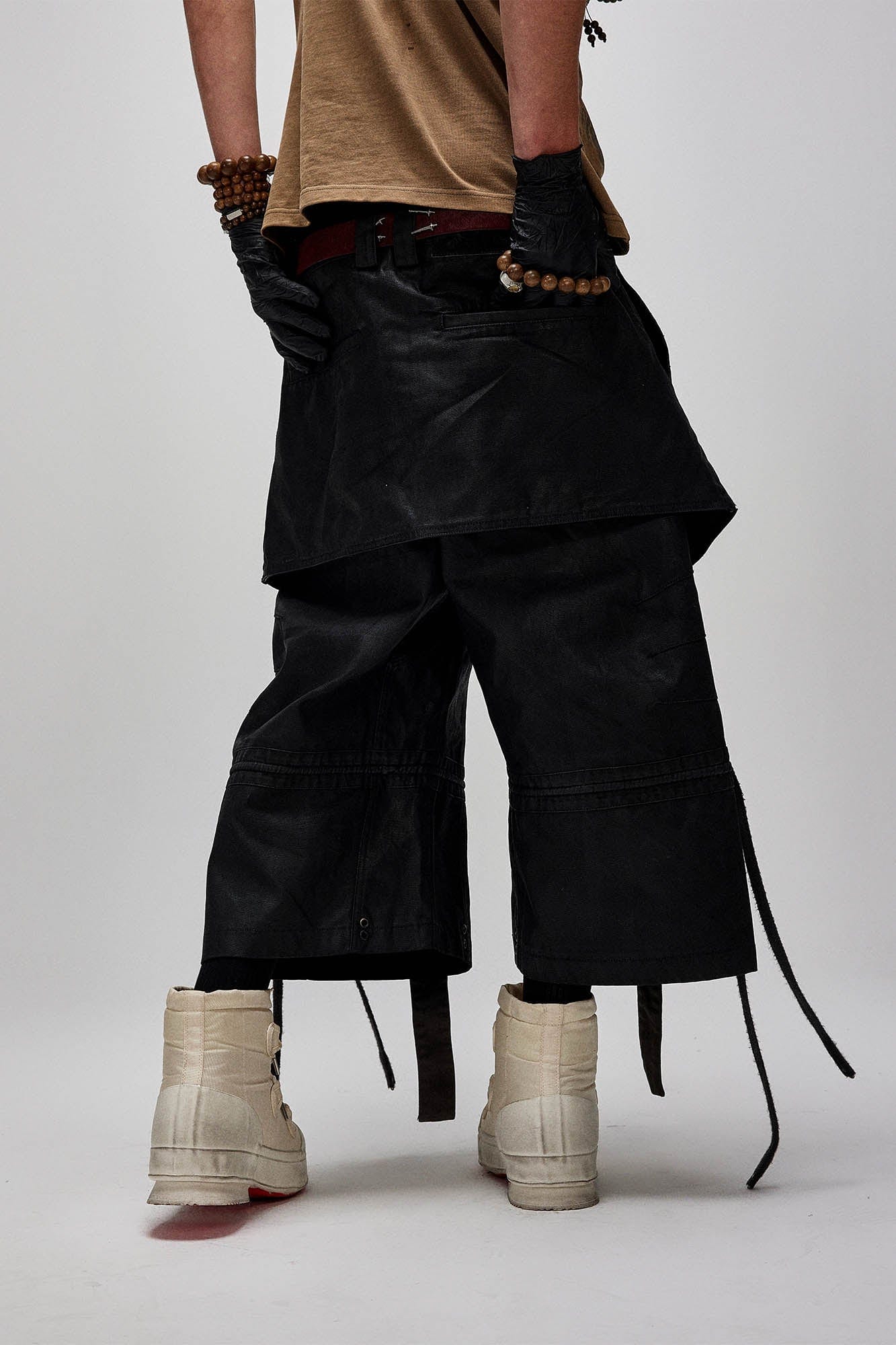 FLYERRER Waxed Layered Drape Strap Shorts