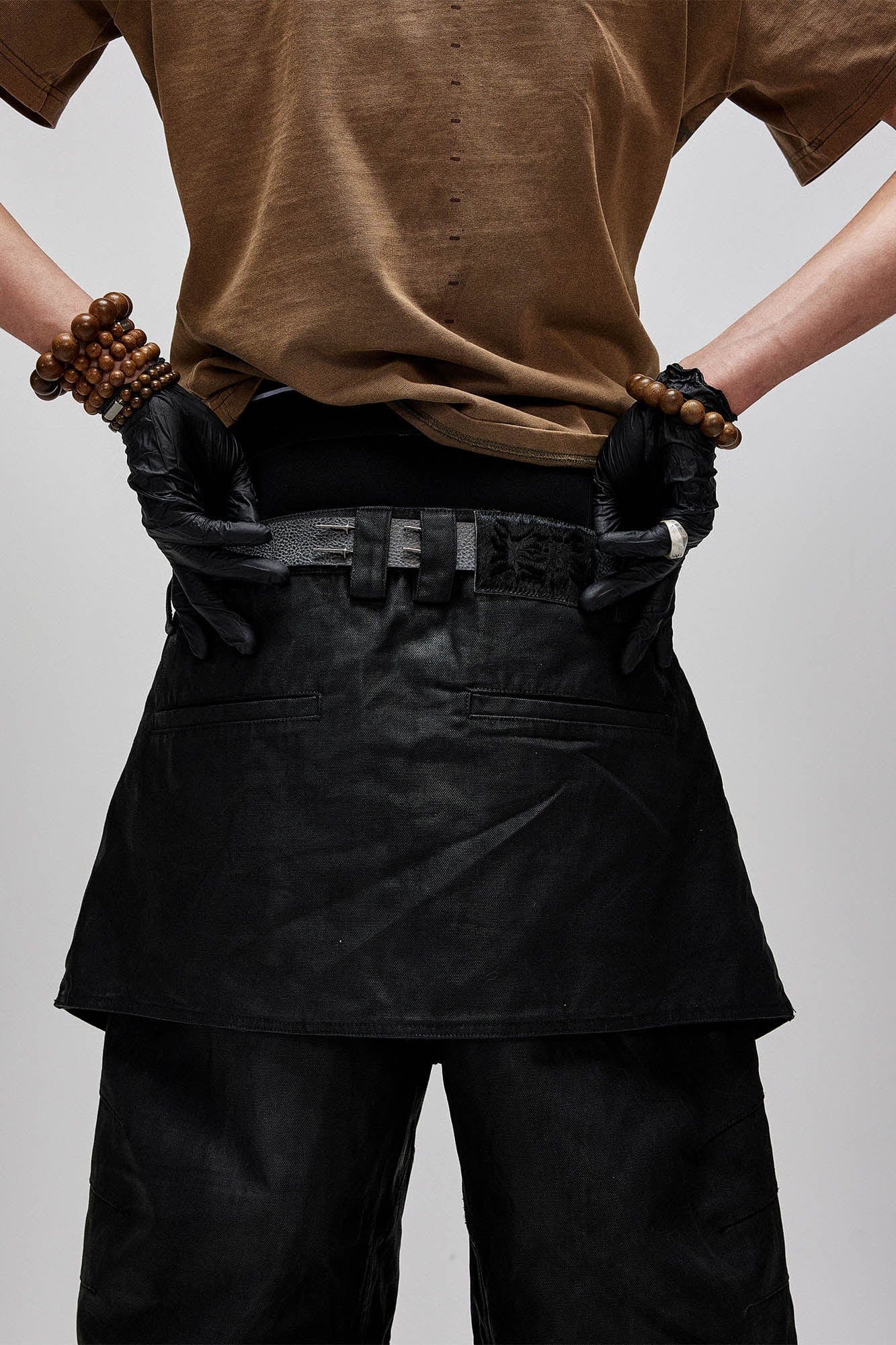 FLYERRER Waxed Layered Drape Strap Shorts