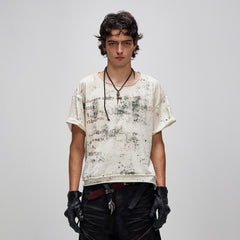 FLYERRER Grunge Brush-Stained Raw Hem T-Shirt