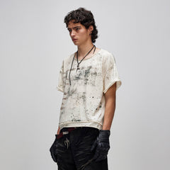FLYERRER Grunge Brush-Stained Raw Hem T-Shirt