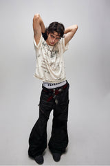 FLYERRER Grunge Brush-Stained Raw Hem T-Shirt