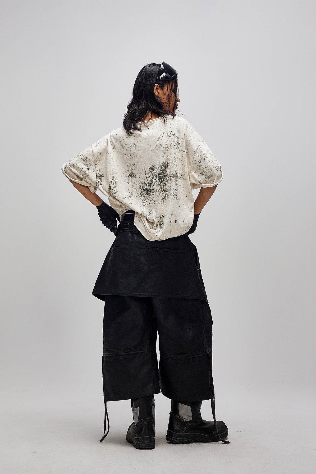 FLYERRER Waxed Layered Drape Strap Shorts