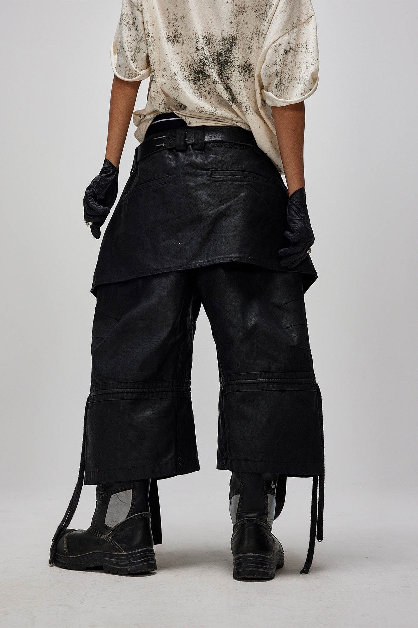 FLYERRER Waxed Layered Drape Strap Shorts