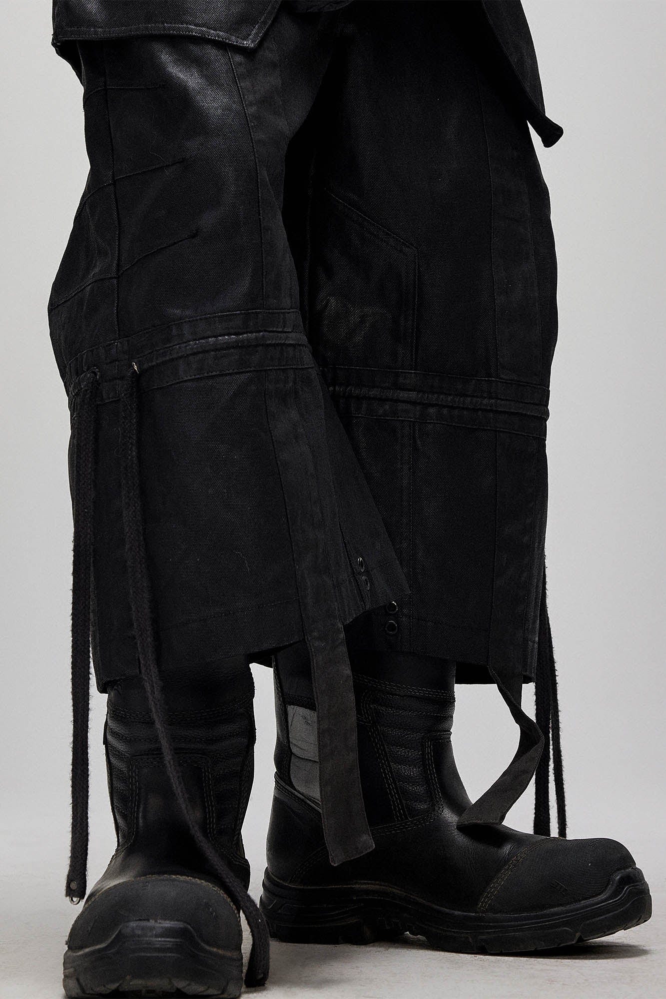 FLYERRER Waxed Layered Drape Strap Shorts