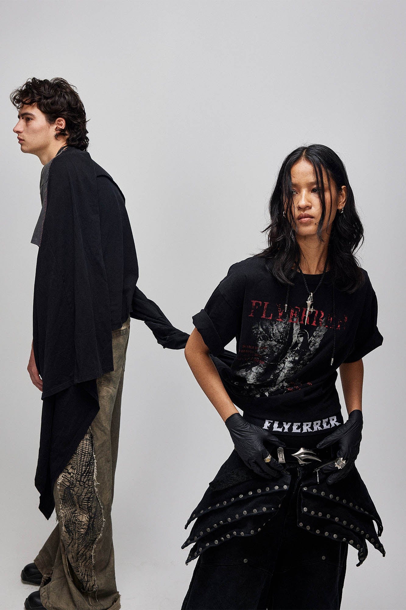 FLYERRER Asymmetrical Twin-Layer Draped T-Shirt