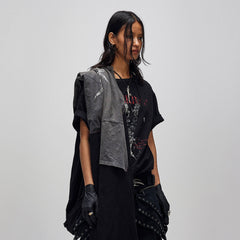 FLYERRER Asymmetrical Twin-Layer Draped T-Shirt
