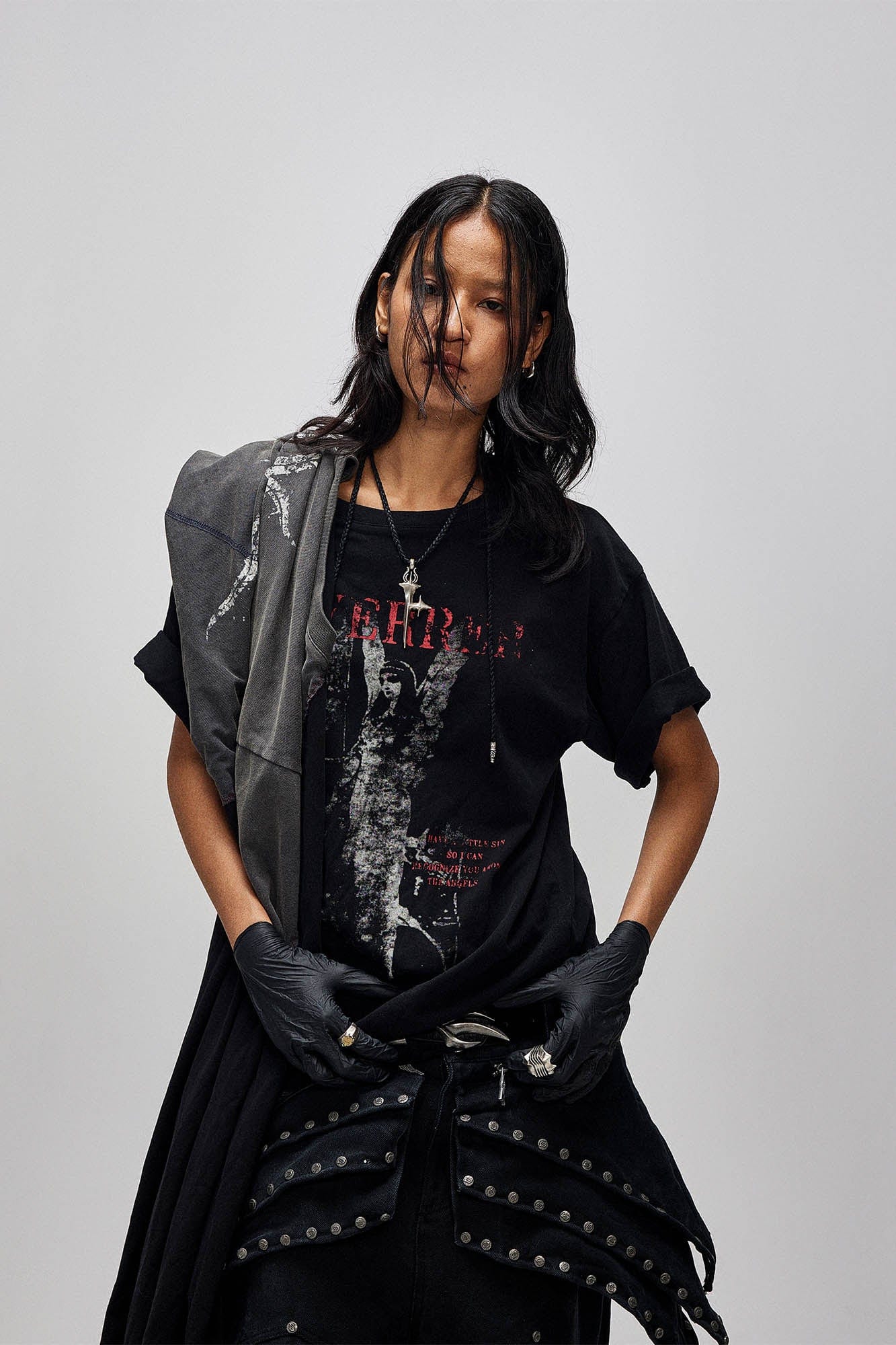 FLYERRER Asymmetrical Twin-Layer Draped T-Shirt