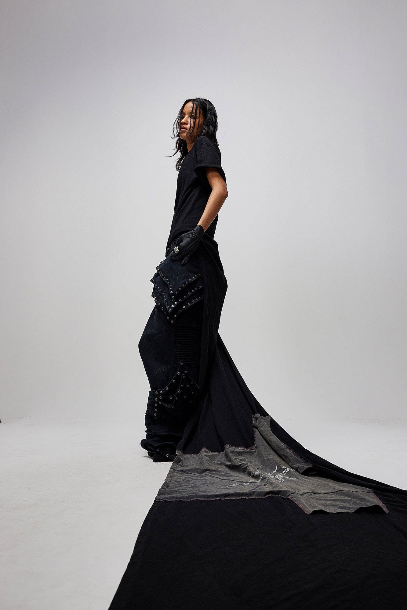FLYERRER Asymmetrical Twin-Layer Draped T-Shirt