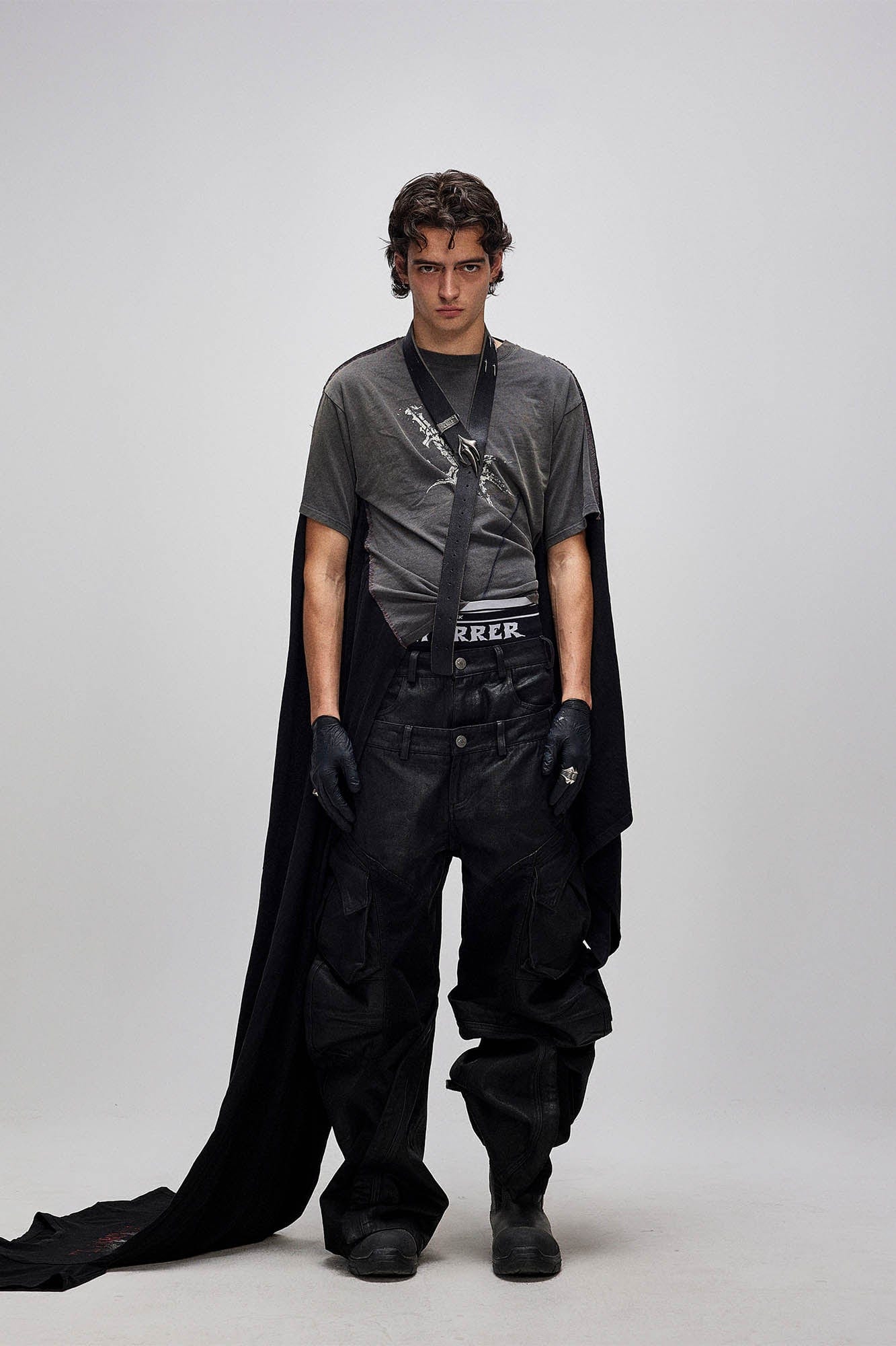 FLYERRER Asymmetrical Twin-Layer Draped T-Shirt