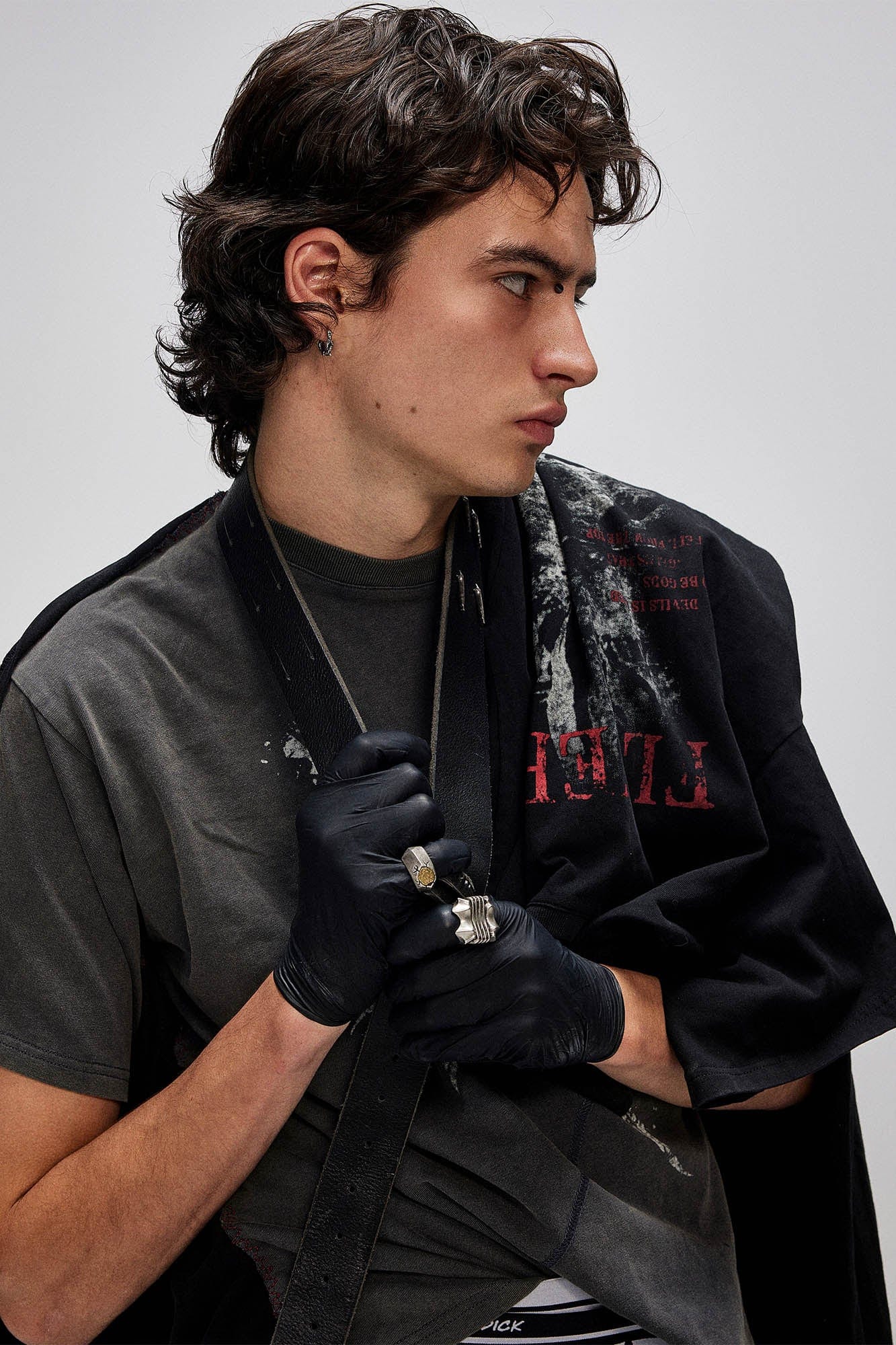 FLYERRER Asymmetrical Twin-Layer Draped T-Shirt
