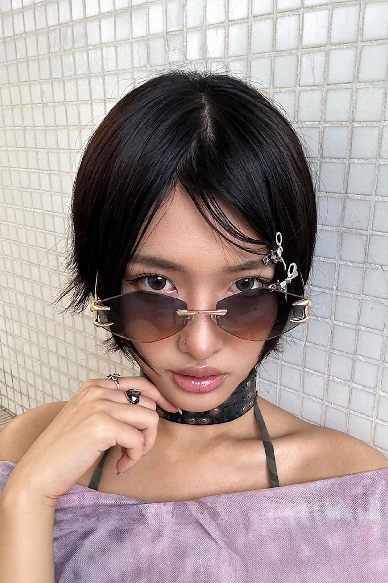 DAMAGE ASIA Claw Temple Gradient Hex Lens Rimless Sunglasses