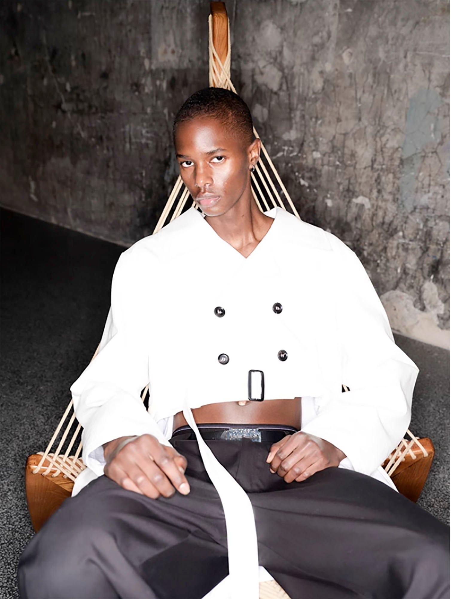 TRIANGLE PROJECT Cropped Asymmetrical Double-Breasted Cropped Jacket