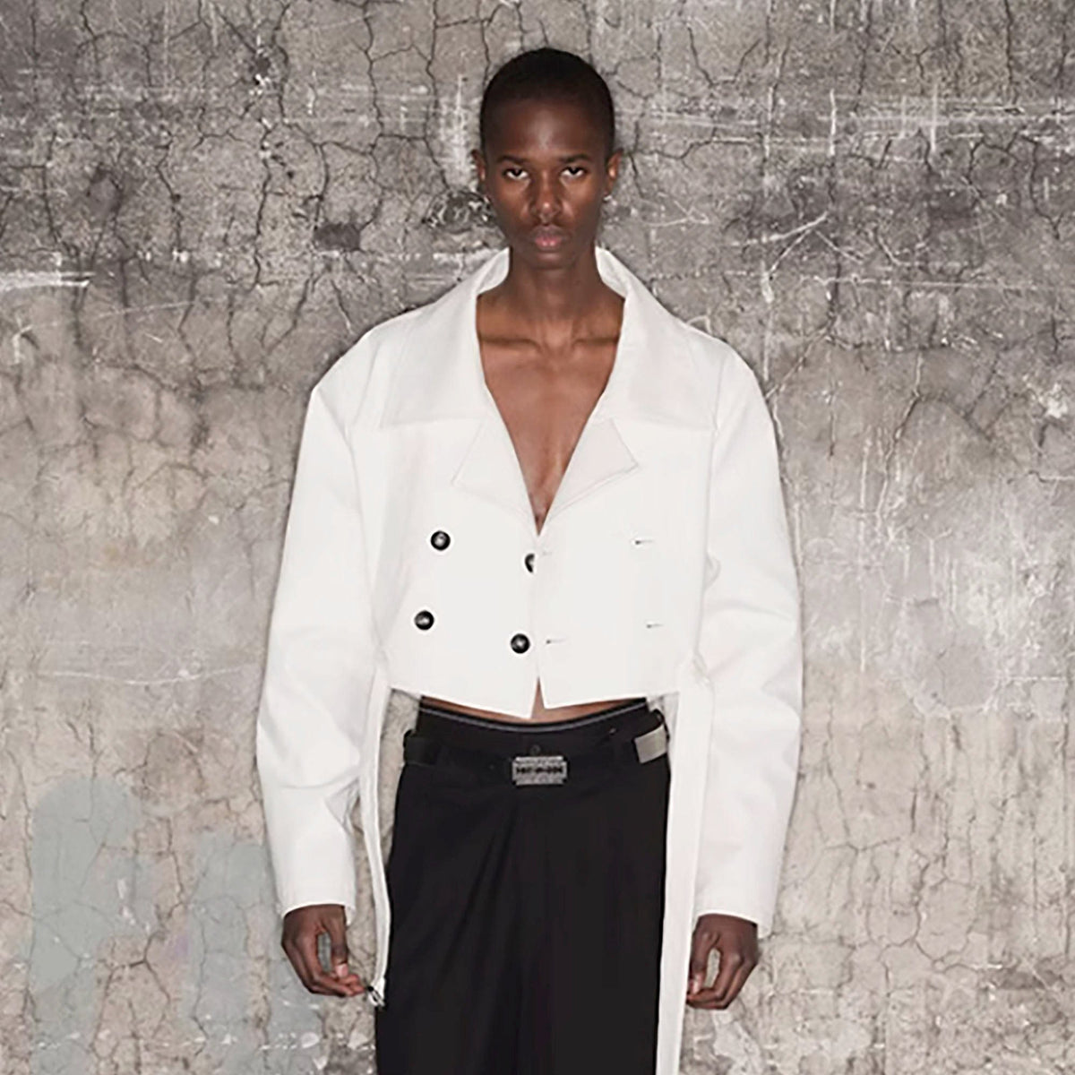 TRIANGLE PROJECT Cropped Asymmetrical Double-Breasted Cropped Jacket