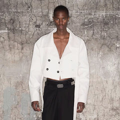 TRIANGLE PROJECT Cropped Asymmetrical Double-Breasted Cropped Jacket