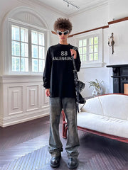 TRIANGLE PROJECT Dirty-Washed Paint-Splattered Straight-Leg Denim Pants