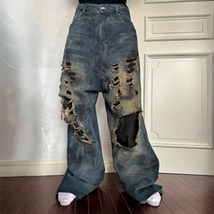 TRIANGLE PROJECT Layered Washed Oversized Ripped Jeans