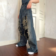 TRIANGLE PROJECT Layered Washed Oversized Ripped Jeans