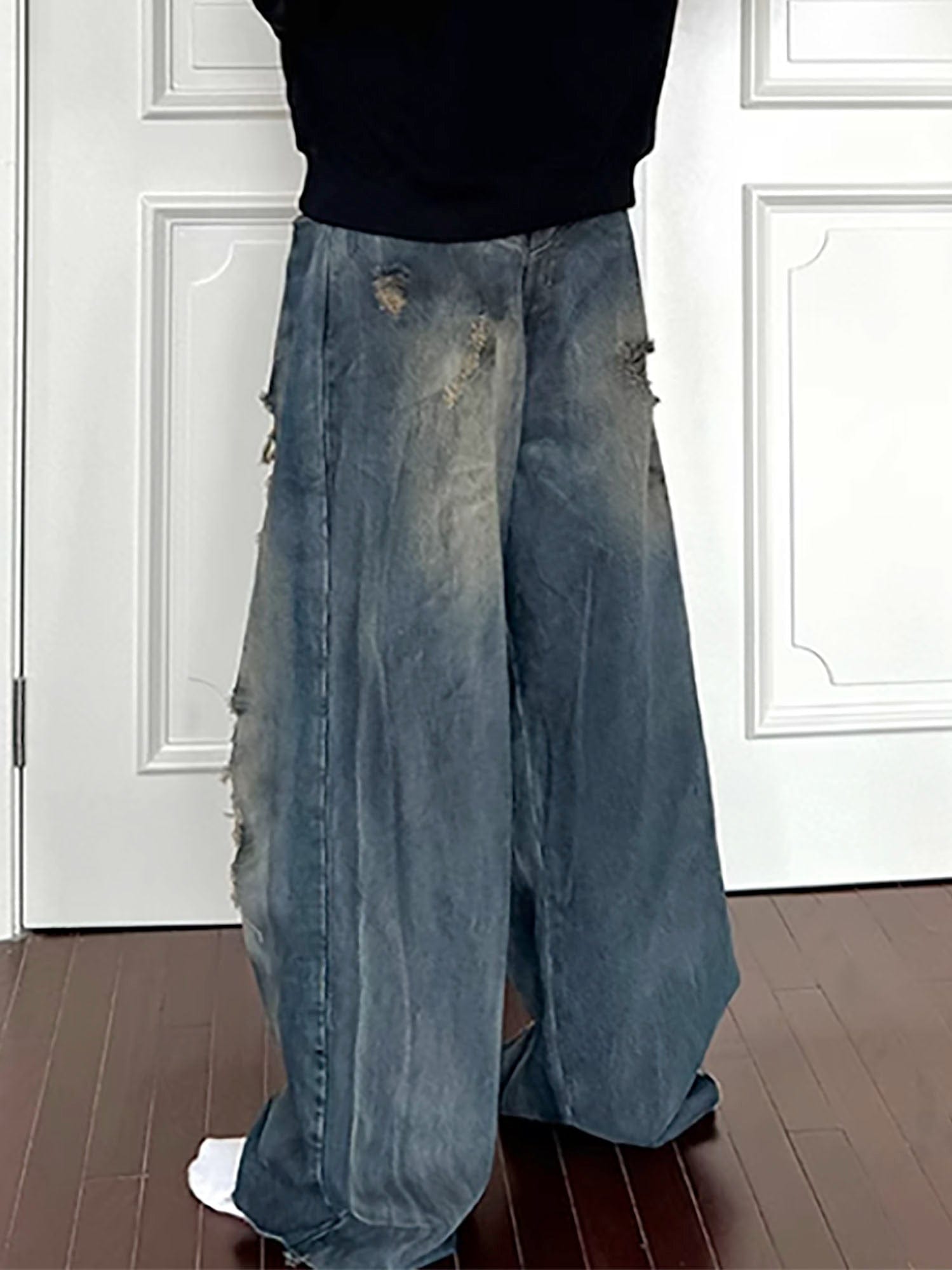 TRIANGLE PROJECT Layered Washed Oversized Ripped Jeans