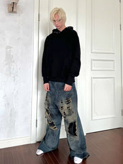 TRIANGLE PROJECT Layered Washed Oversized Ripped Jeans