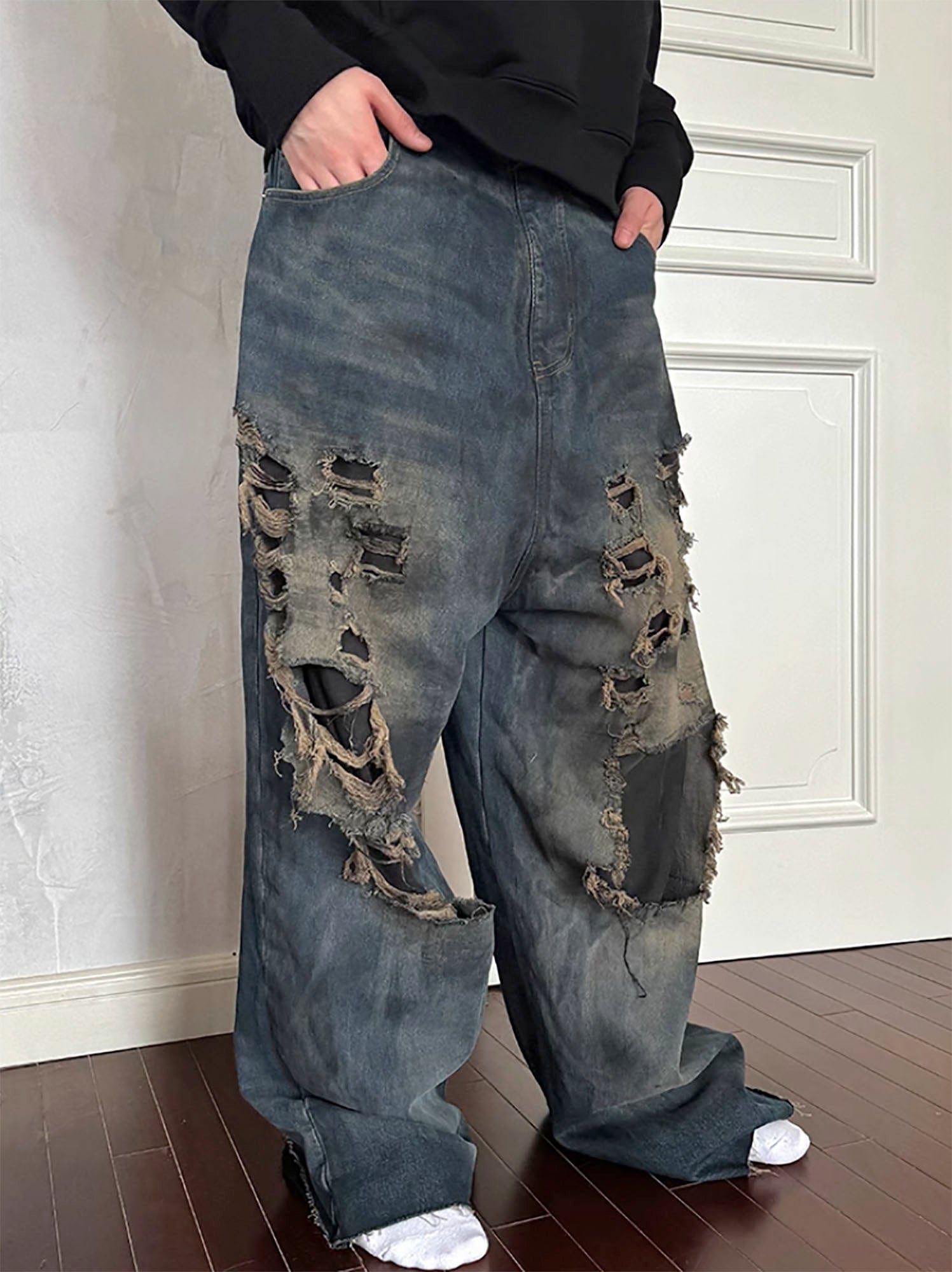 TRIANGLE PROJECT Layered Washed Oversized Ripped Jeans