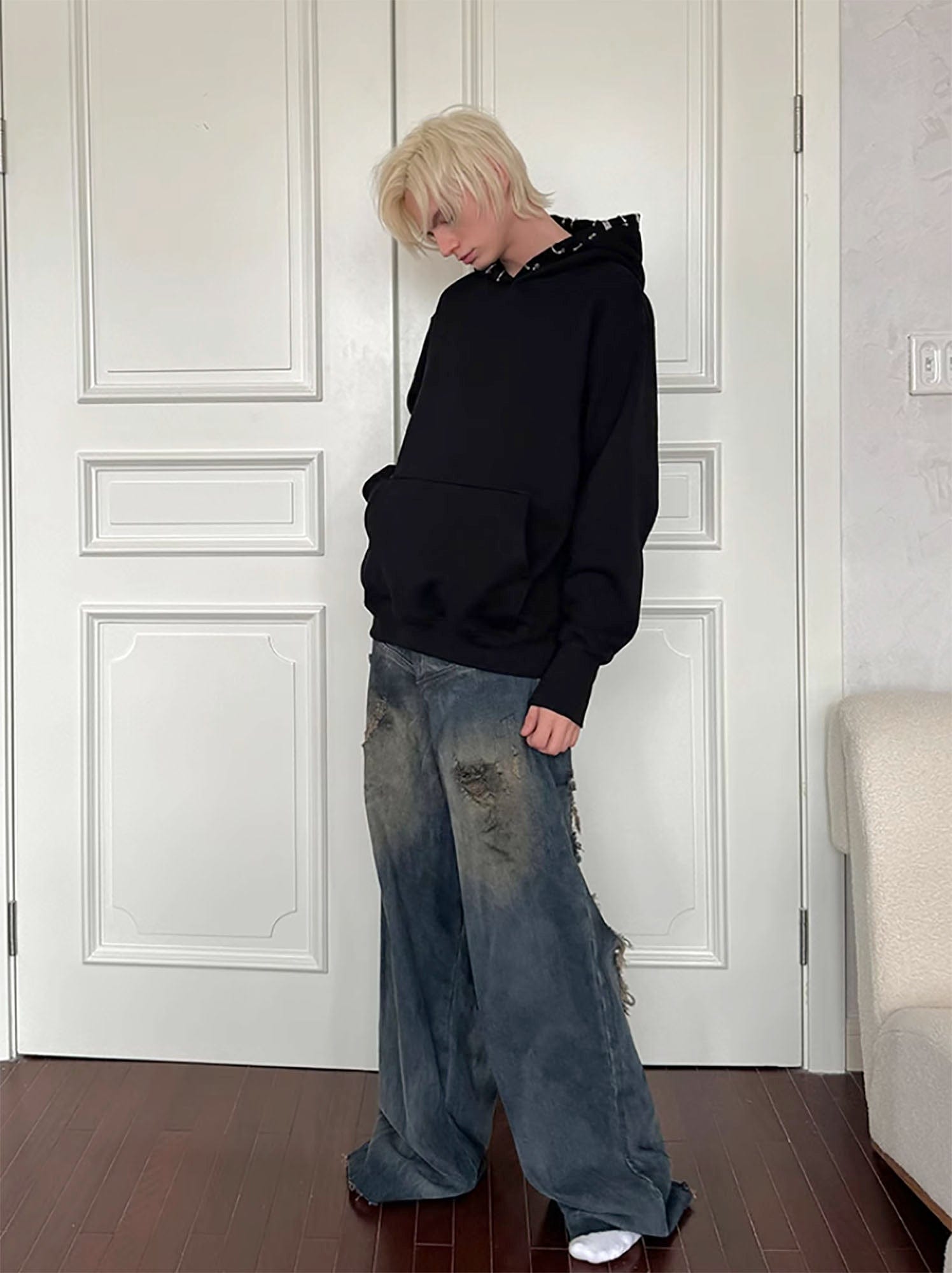 TRIANGLE PROJECT Layered Washed Oversized Ripped Jeans