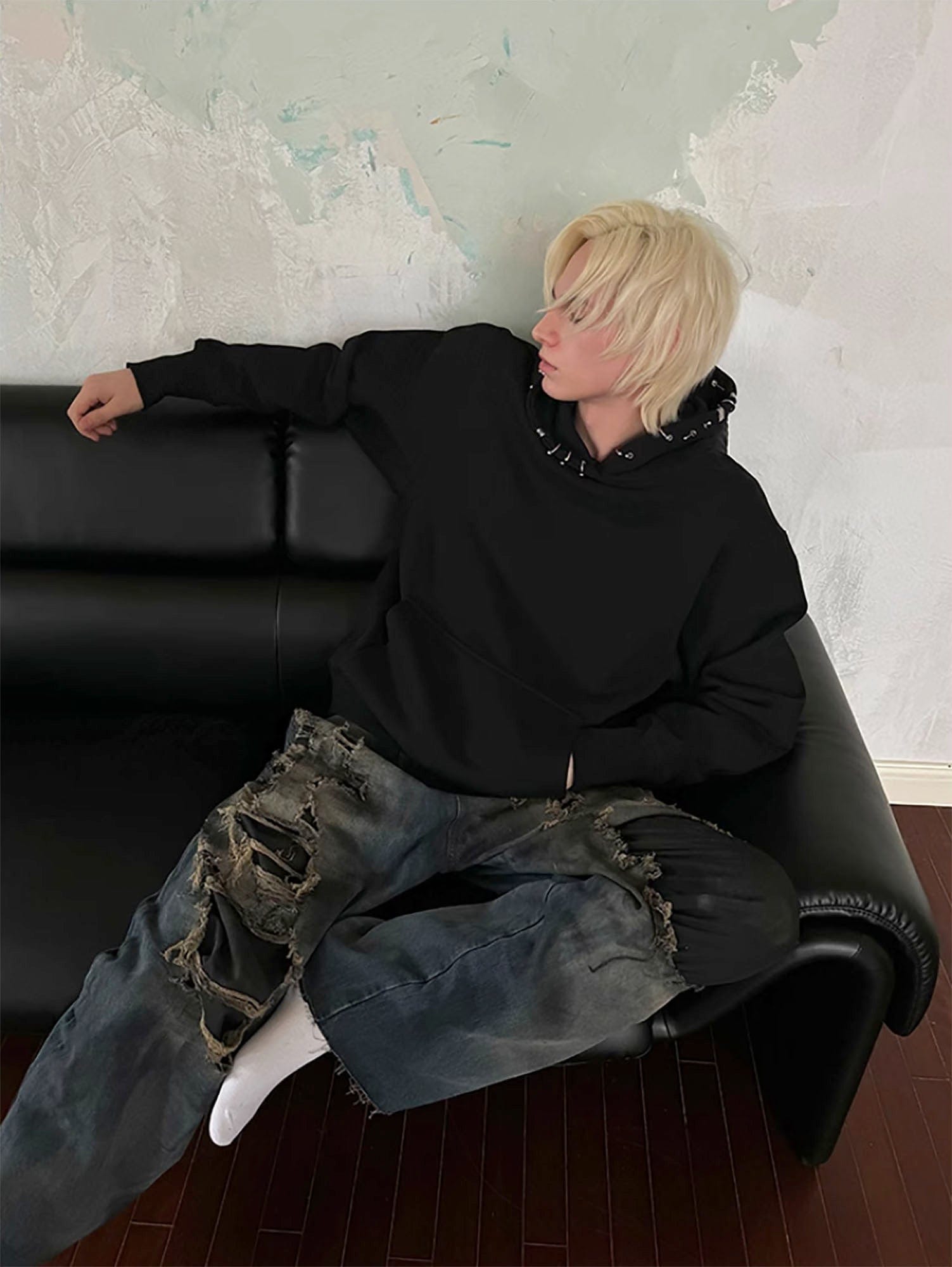 TRIANGLE PROJECT Layered Washed Oversized Ripped Jeans