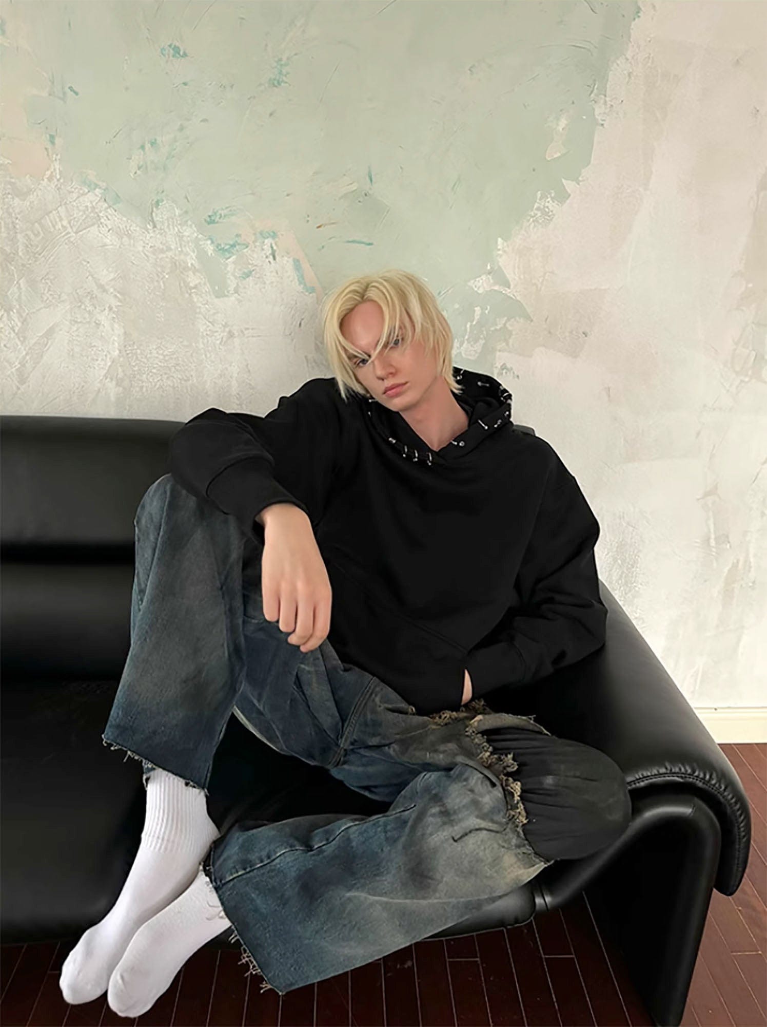 TRIANGLE PROJECT Layered Washed Oversized Ripped Jeans