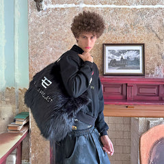 TRIANGLE PROJECT Fluffy Faux Fur LOGO Embroidery Oversized Tote