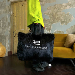 TRIANGLE PROJECT Fluffy Faux Fur LOGO Embroidery Oversized Tote