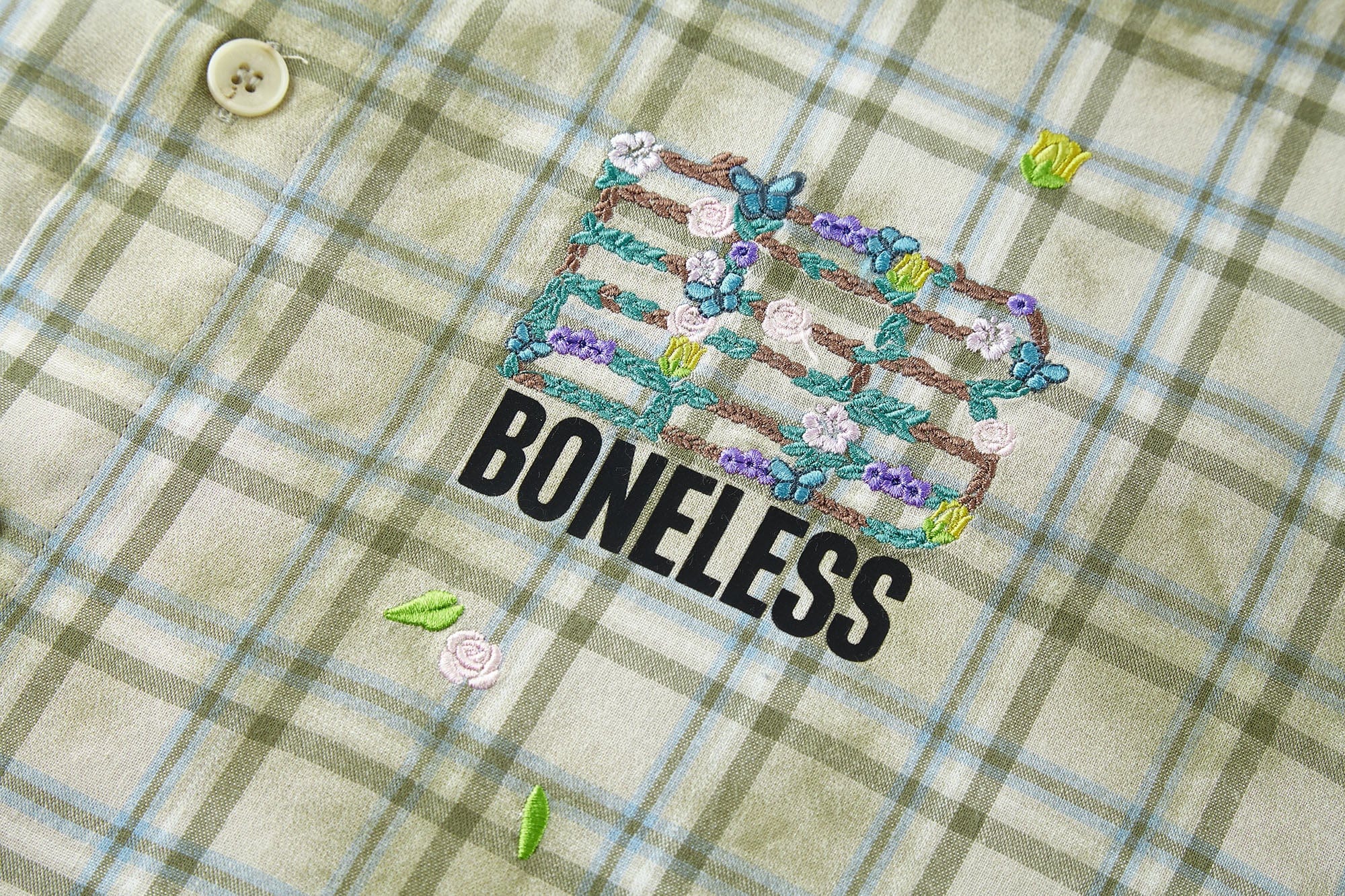 BONELESS Plaid Floral Logo Embroidered Shirt