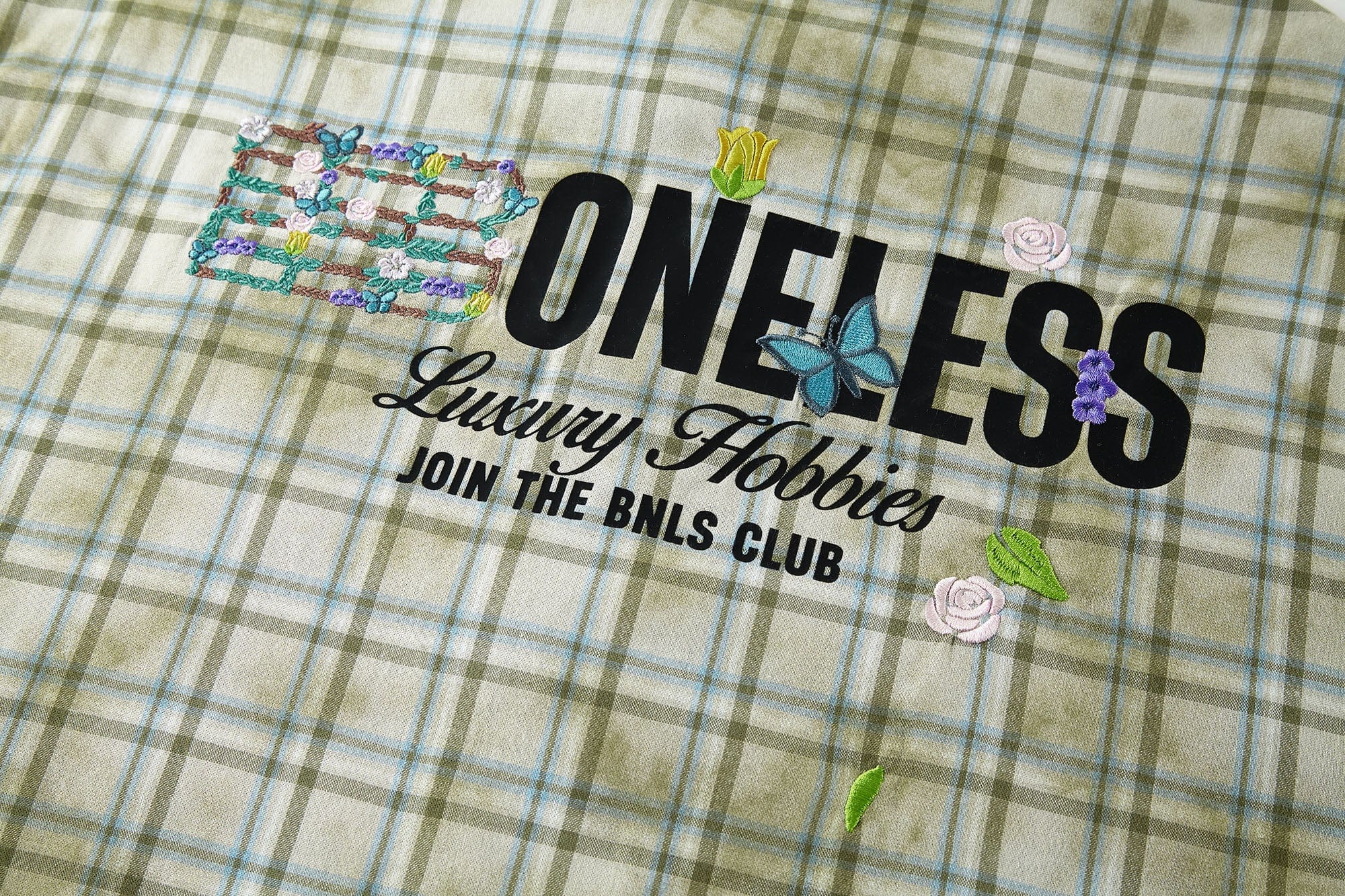 BONELESS Plaid Floral Logo Embroidered Shirt