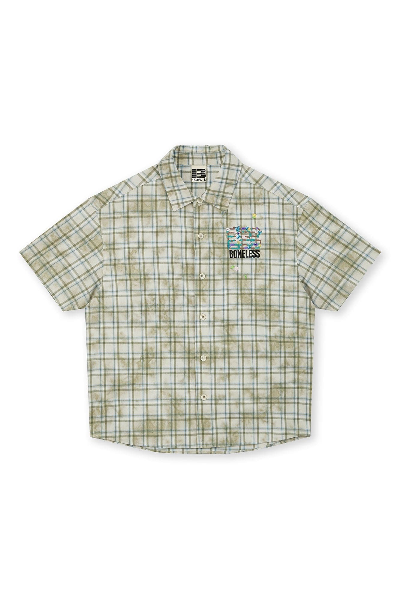 BONELESS Plaid Floral Logo Embroidered Shirt