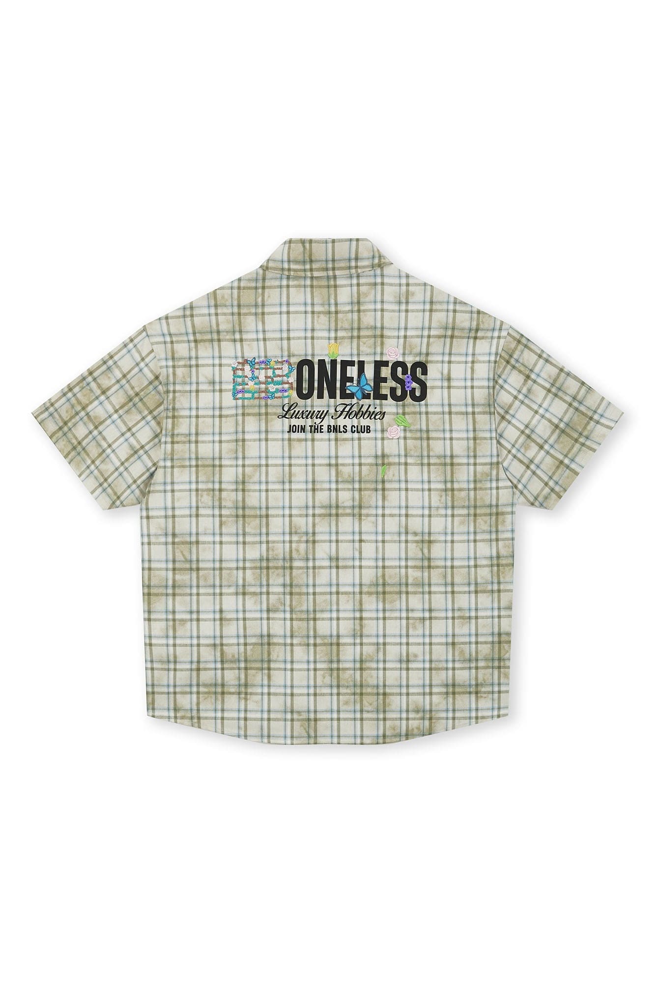 BONELESS Plaid Floral Logo Embroidered Shirt