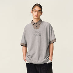 OVDY Layered Plaid Panel Mock Shirt T-Shirt