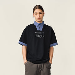 OVDY Layered Plaid Panel Mock Shirt T-Shirt