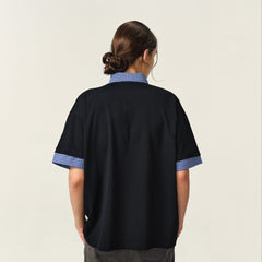 OVDY Layered Plaid Panel Mock Shirt T-Shirt