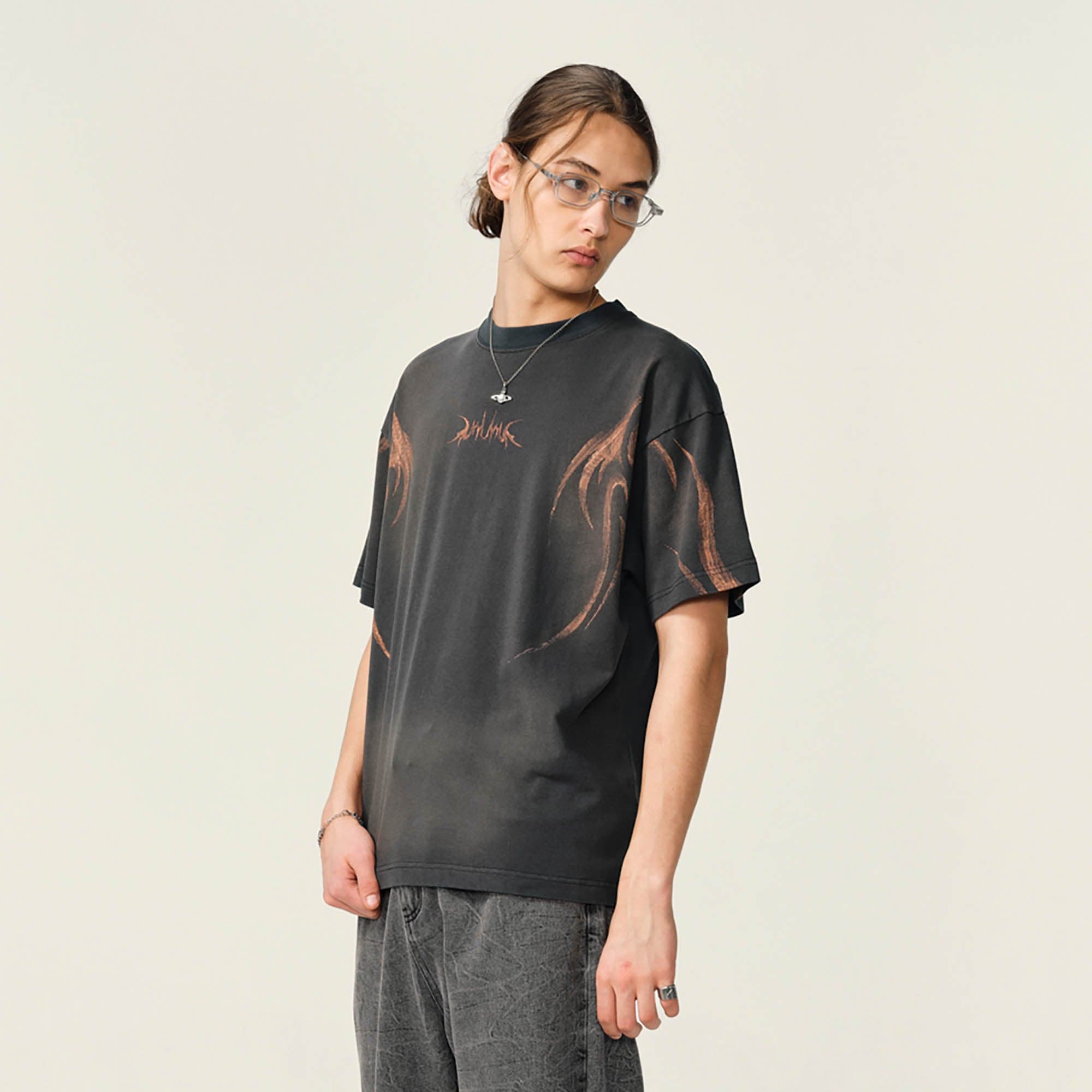 OVDY Tribal Flame Smoke-Washed T-Shirt