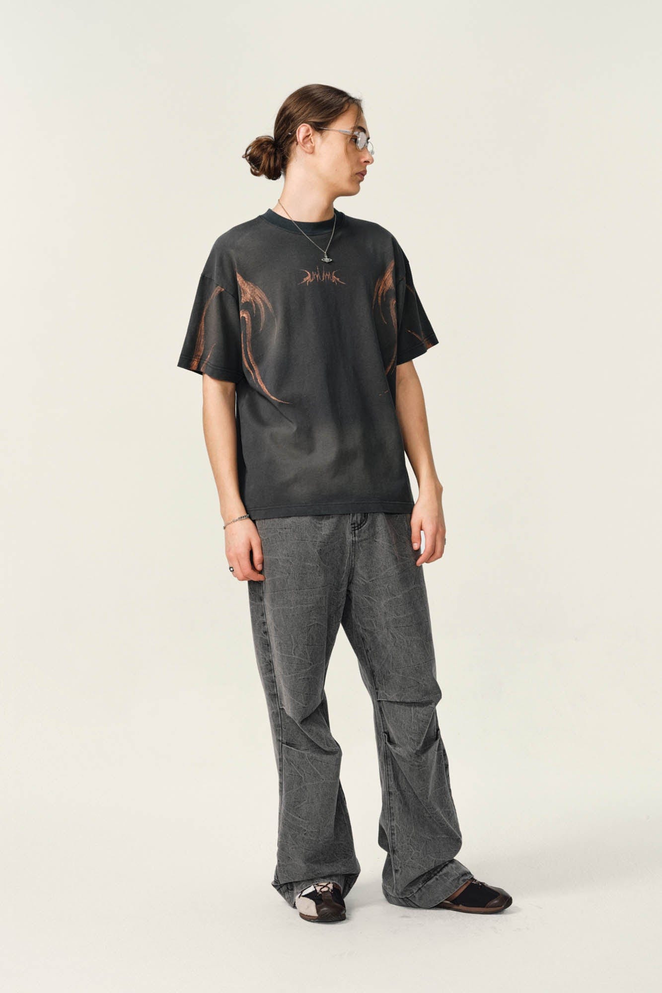 OVDY Tribal Flame Smoke-Washed T-Shirt