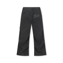 BONELESS Crinkled Embroidered Straight-Leg Jeans