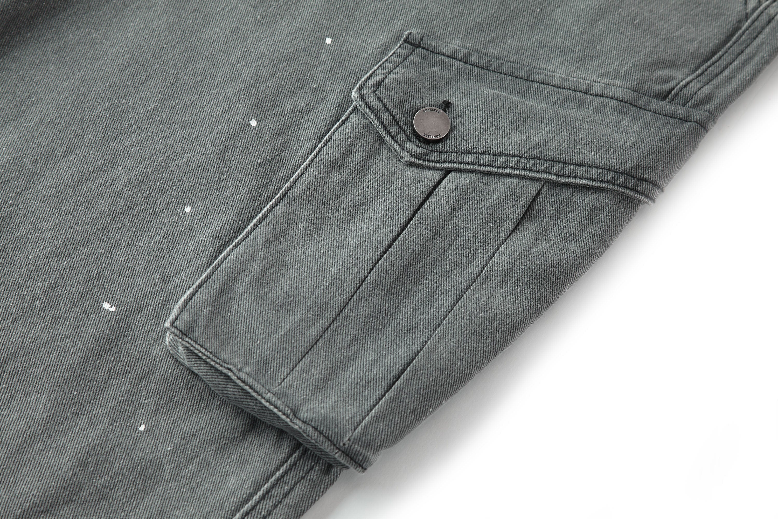 BONELESS Washed Sprinkle Pleated Knee Cargo Jeans