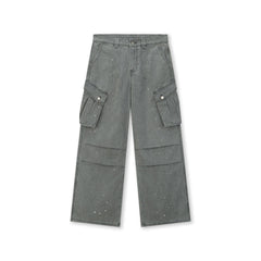 BONELESS Washed Sprinkle Pleated Knee Cargo Jeans