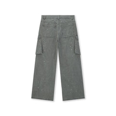 BONELESS Washed Sprinkle Pleated Knee Cargo Jeans