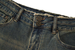 BONELESS Washed Frayed Hem Flared Jeans
