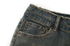 BONELESS Washed Frayed Hem Flared Jeans
